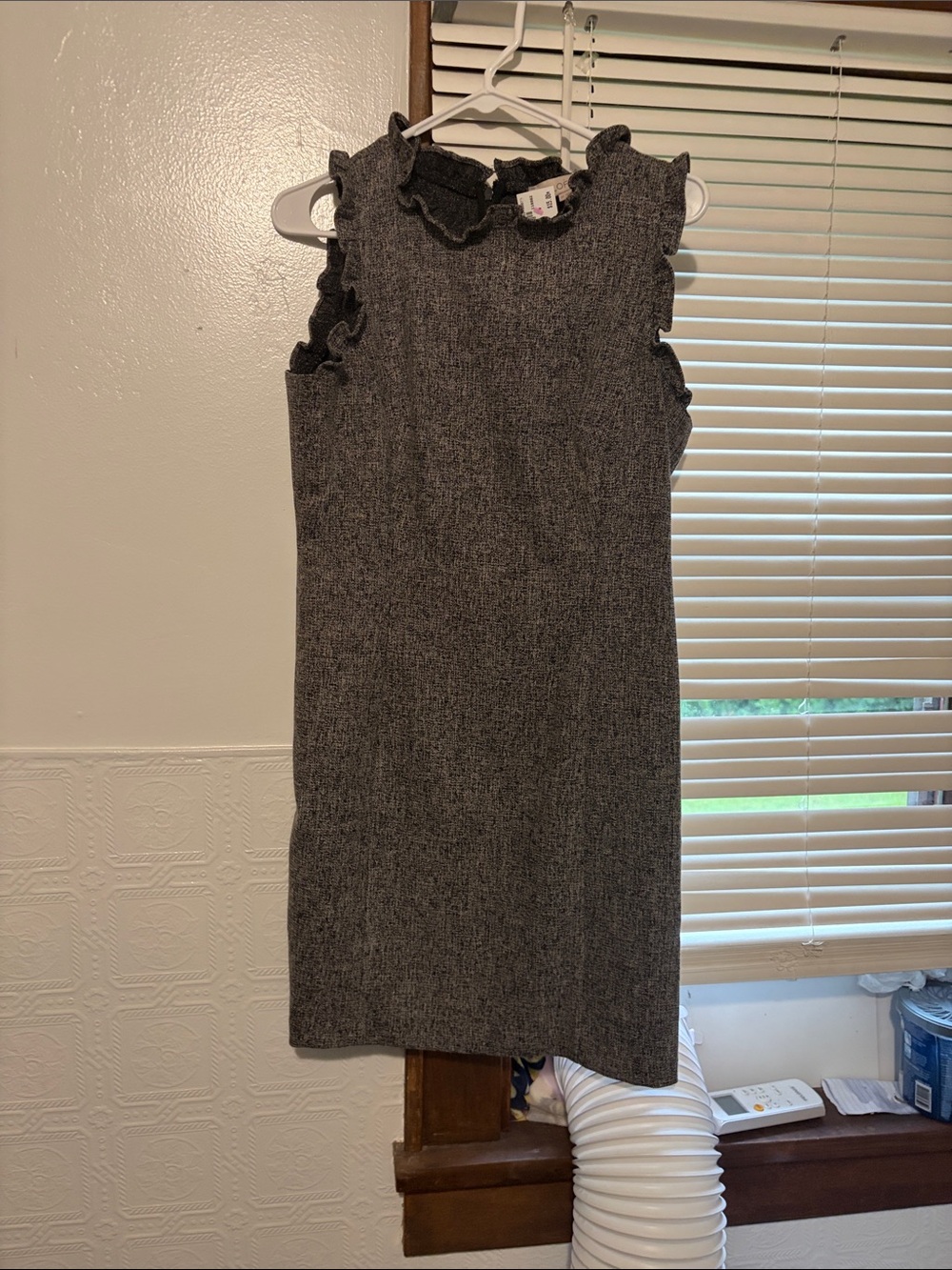 LOFT Charcoal Ruffle-Trim Sleeveless Shift Dress